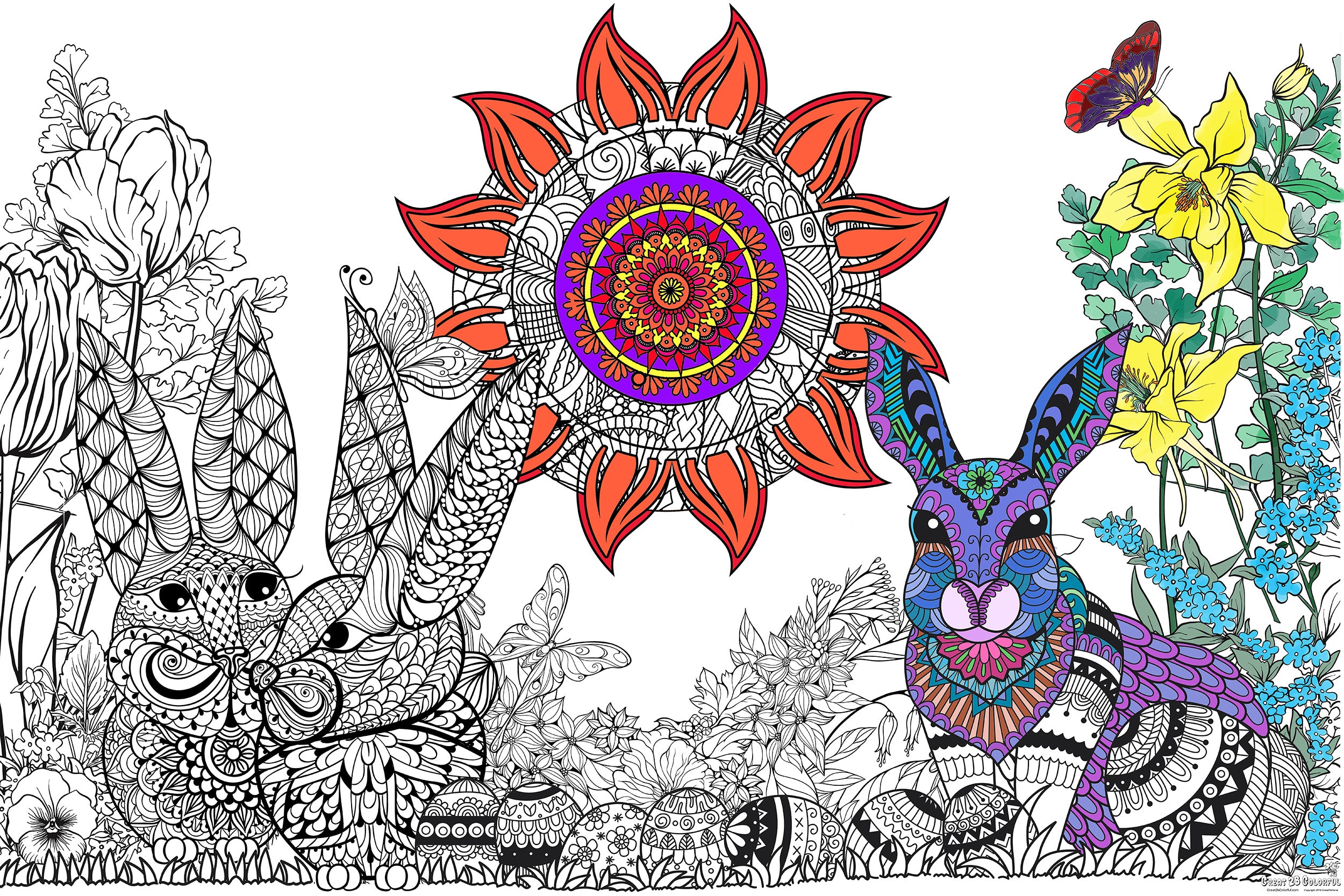 Great2bColorful - 24" x 16" Happy Easter, 4-Pack Coloring Posters
