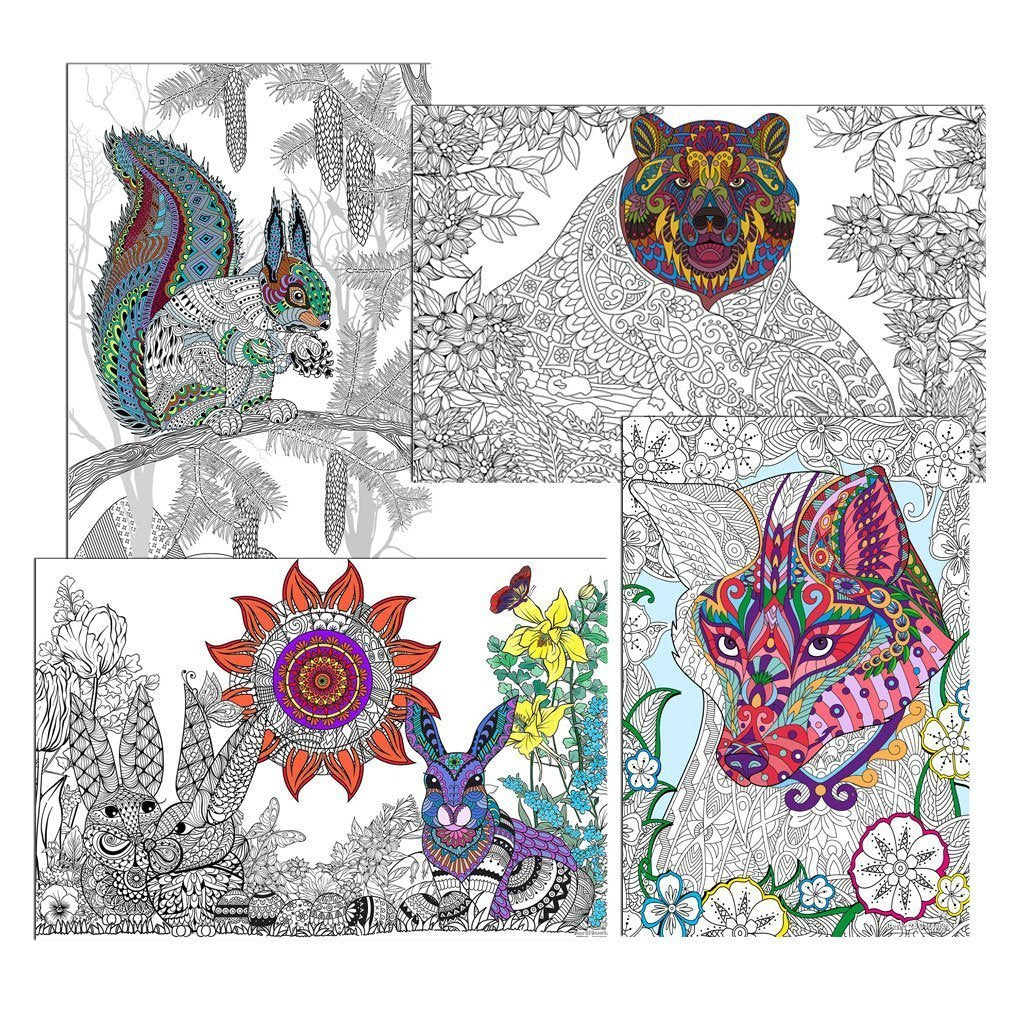 Great2bColorful - 24" x 16" Walk In The Woods 4-Pack Coloring Posters