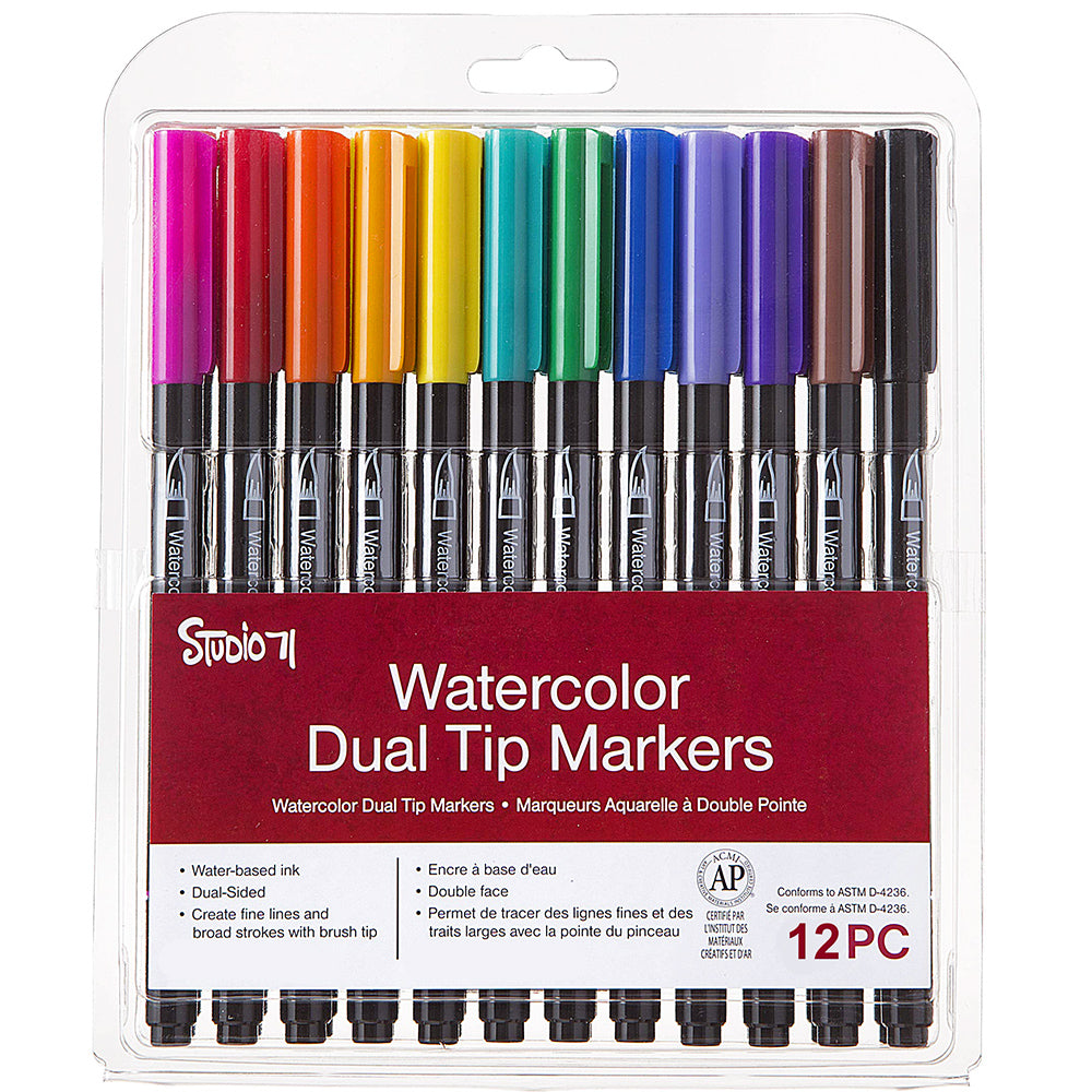 Great2bColorful Dual Tip Vibrant Watercolor Markers - 12 Pieces