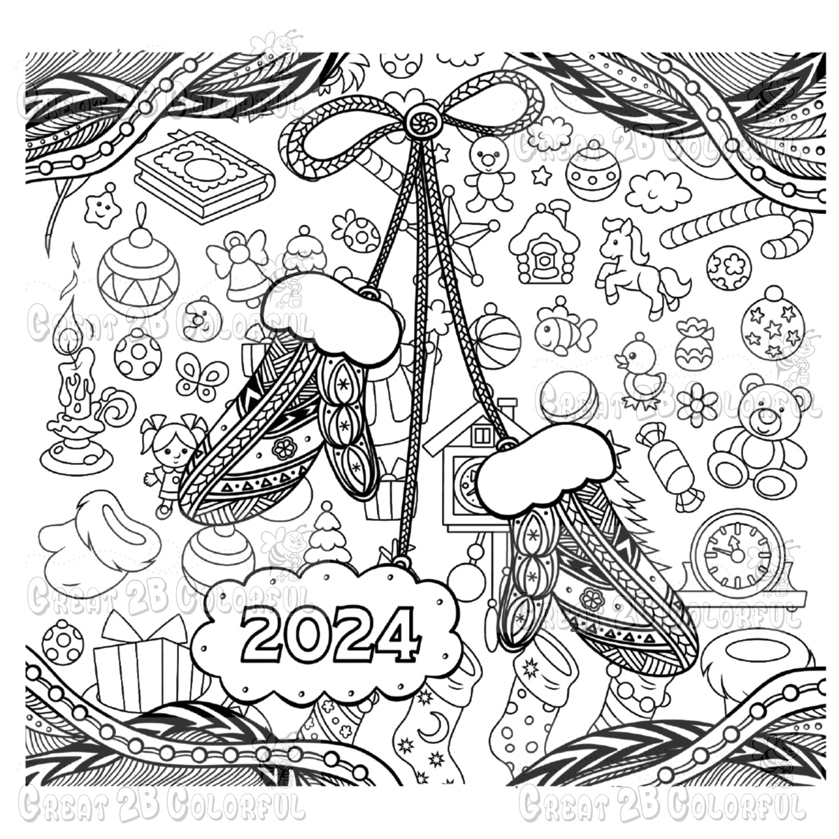 Great2bColorful Instant Downloads - 6 Holiday Coloring Pages - Series 8 2024