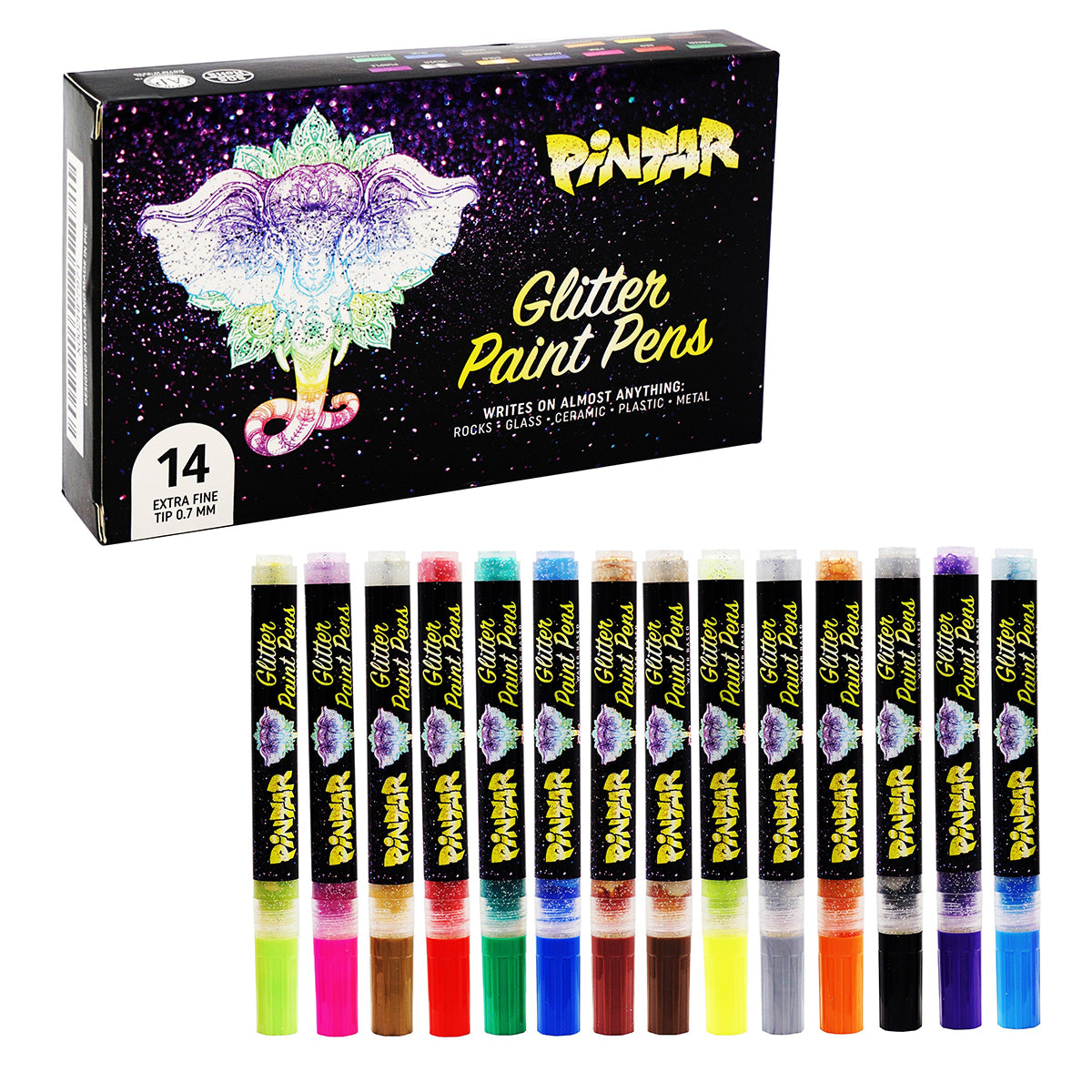 Pintar Glitter Acrylic Paint Pens Extra Fine Tip 0.7mm - 14 Pack