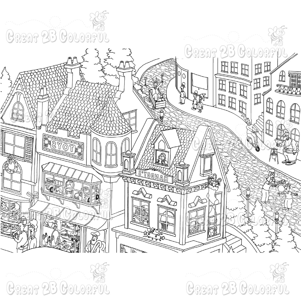 Great2bColorful Instant Downloads - Merry Christmas Village - 9 Coloring Pages