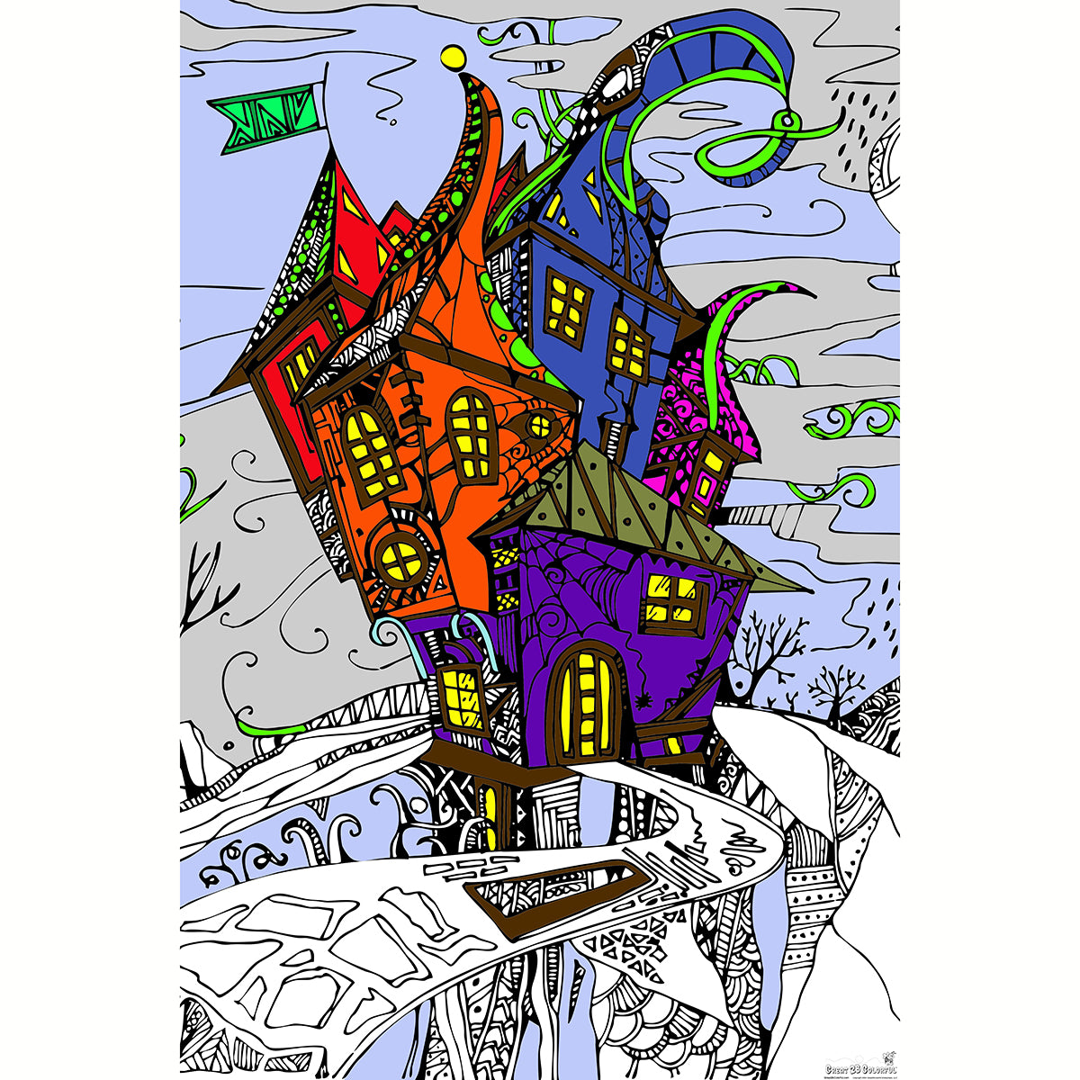 Great2bColorful Coloring Poster - Haunted Houses