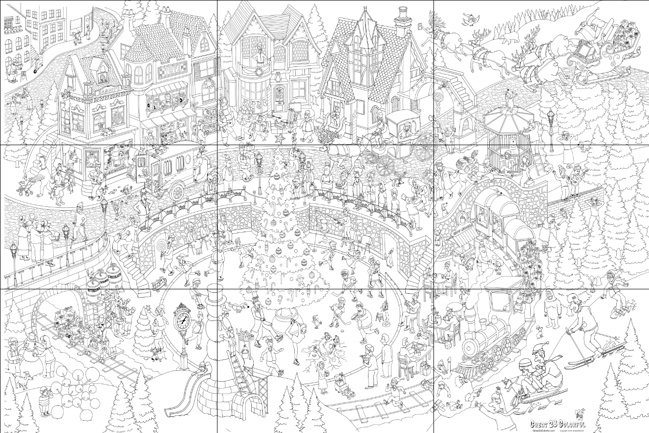 Great2bColorful Instant Downloads - Merry Christmas Village - 9 Coloring Pages