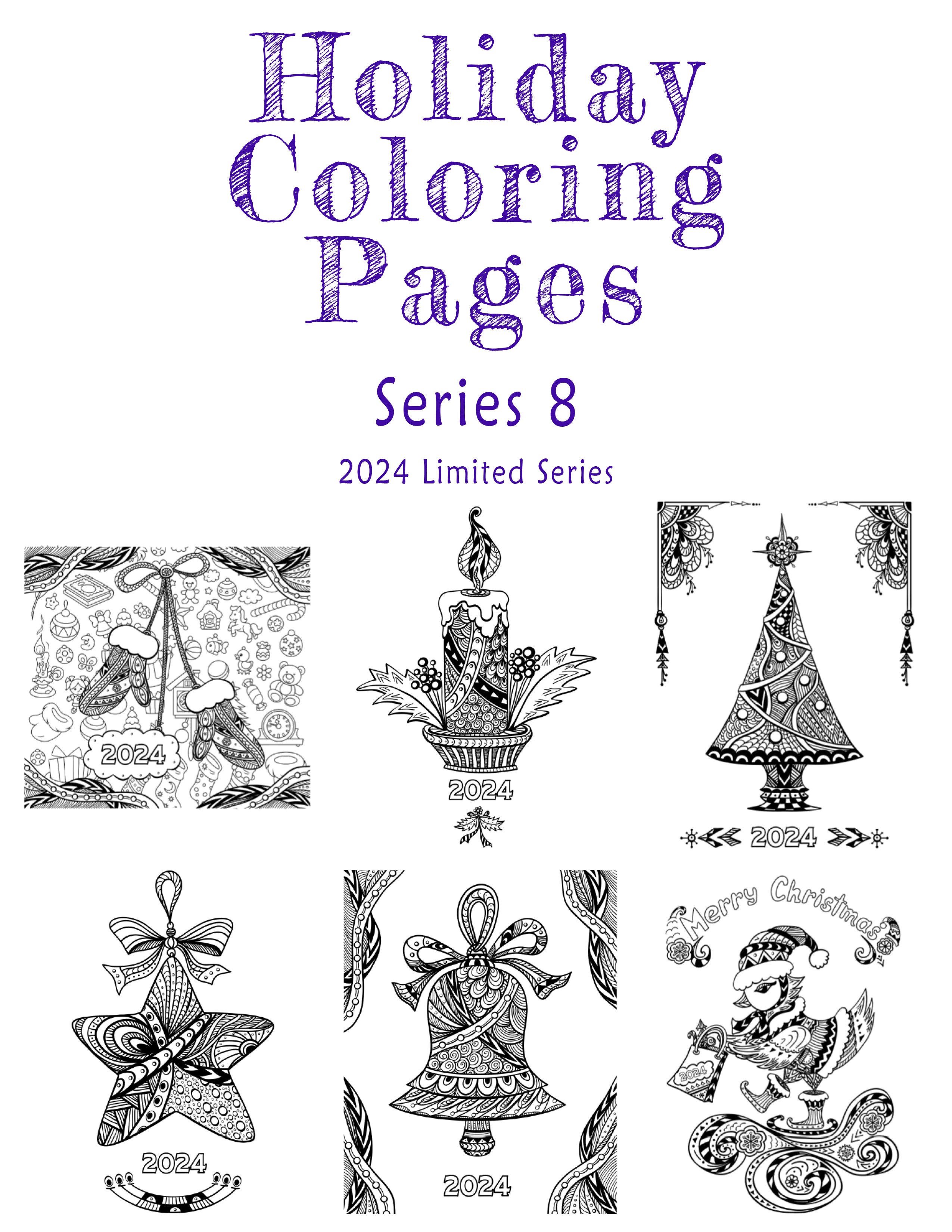 Great2bColorful Instant Downloads - 6 Holiday Coloring Pages - Series 8 2024