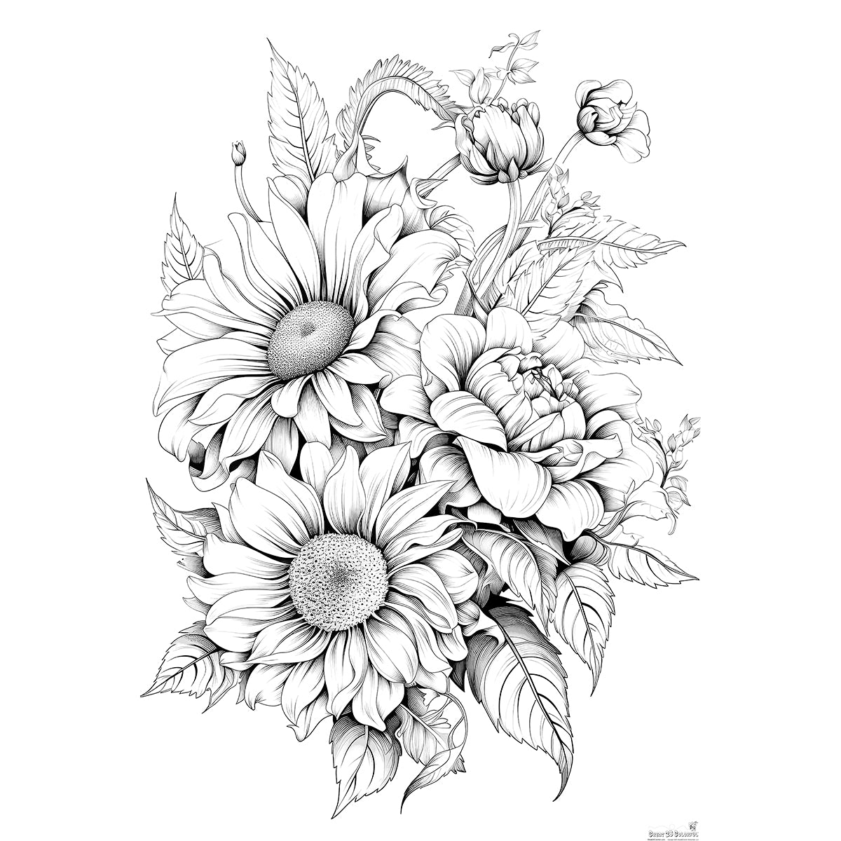 Great2bColorful Coloring Poster - Sunflower Bouquet