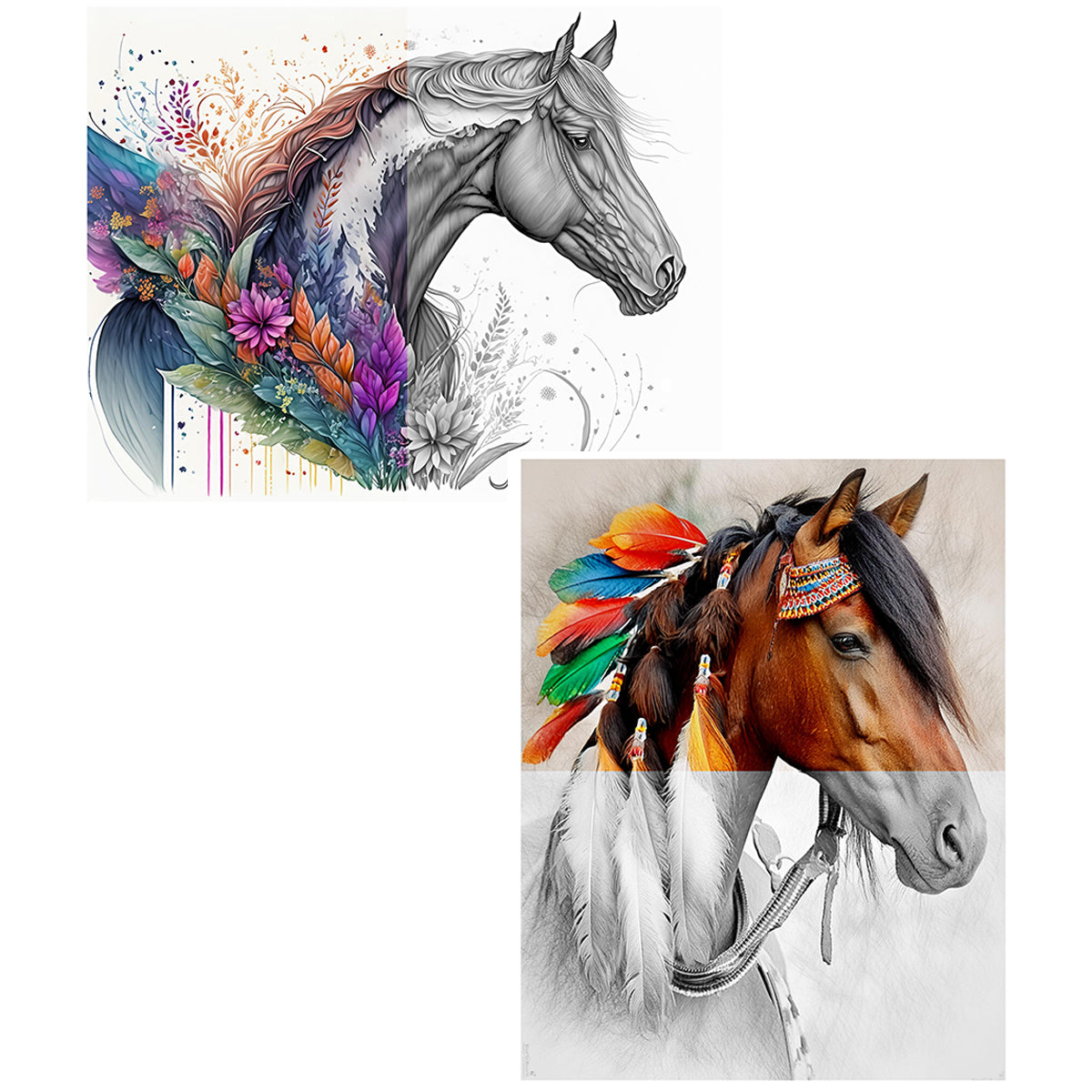 Great2bColorful - 16" x 20" Advanced Grayscale Coloring Sheets, 2 Pack Set - "Wild And Free"