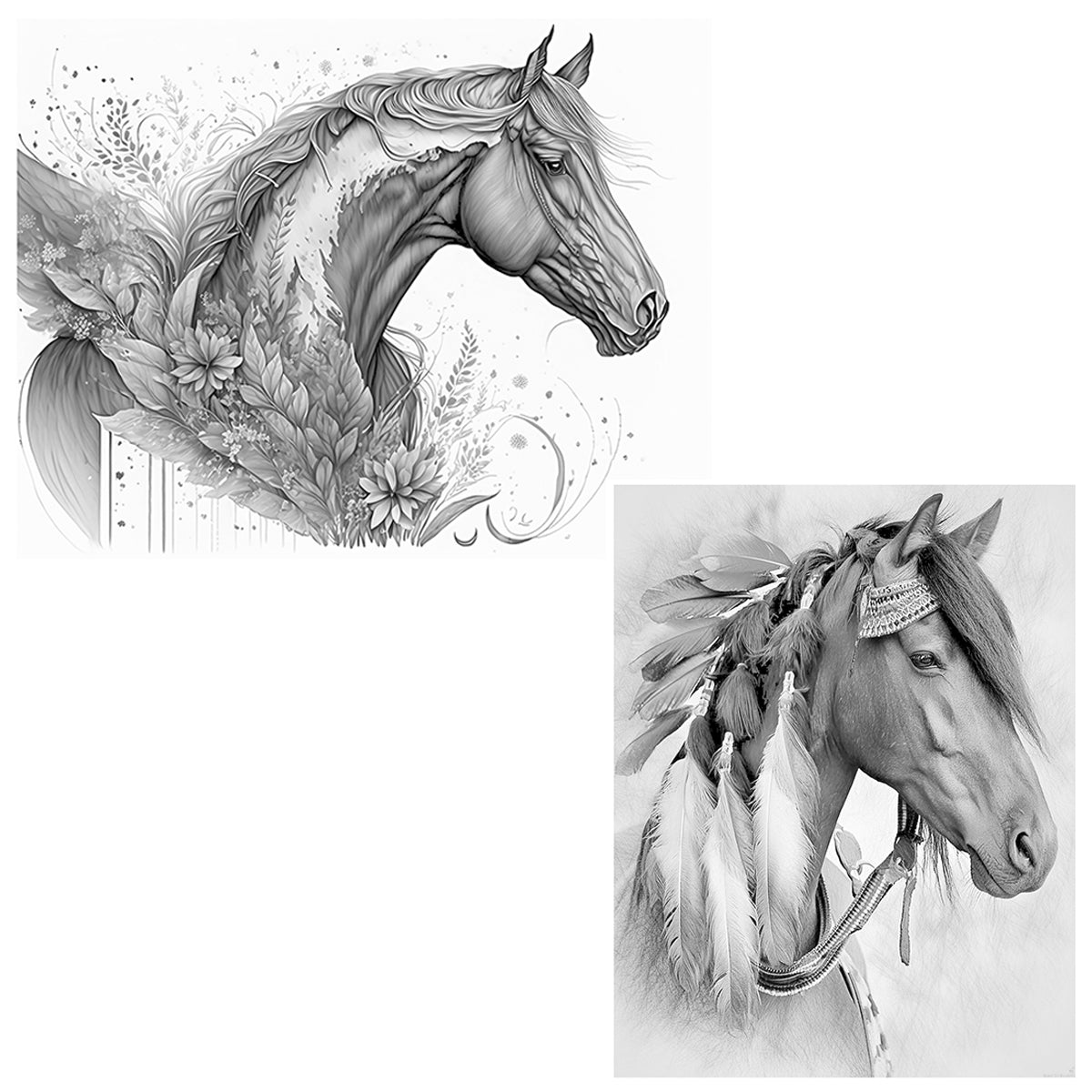 Great2bColorful - 16" x 20" Advanced Grayscale Coloring Sheets, 2 Pack Set - "Wild And Free"
