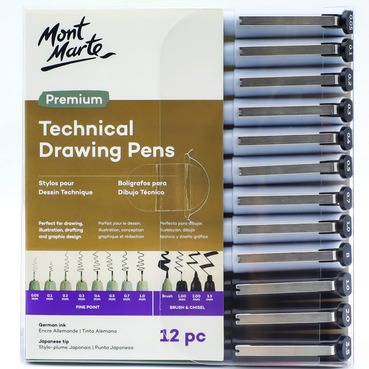 Premium Detail and Accent Technical Drawing Pens - 12 Pens