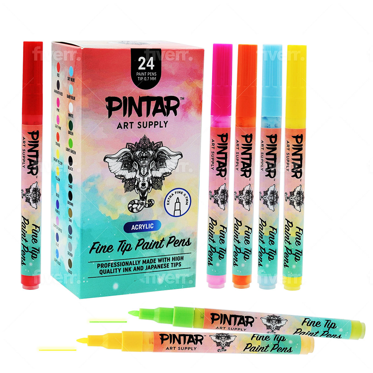 Pintar Acrylic Fine Tip Paint Markers (Includes Metallic Colors) - 24 Pack