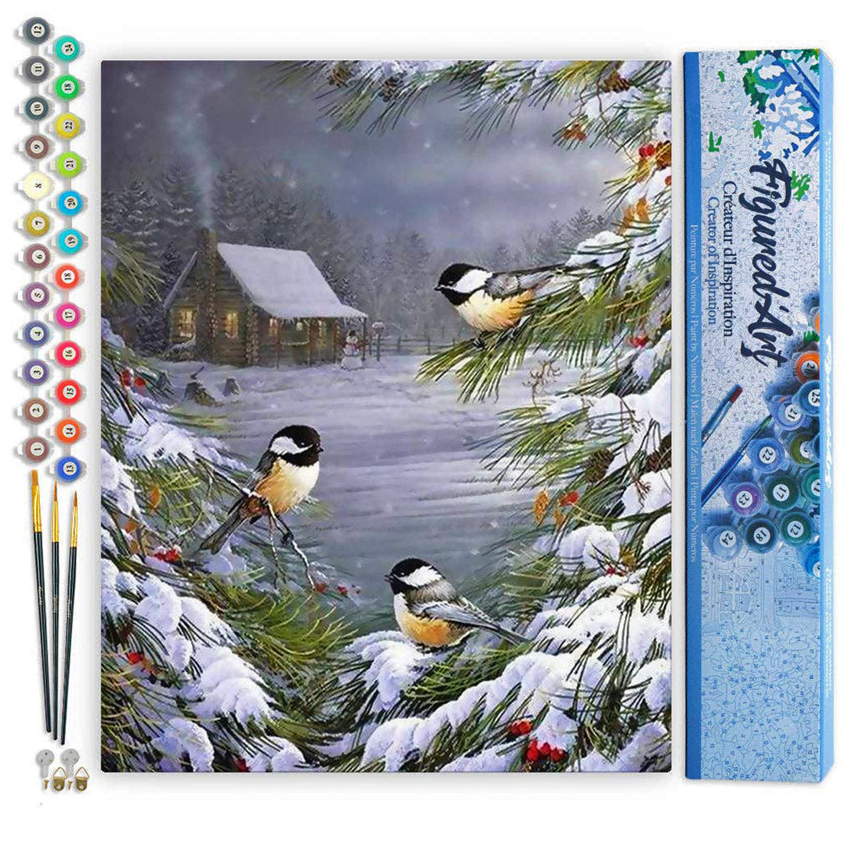Paint By Numbers 16 x 20 Linen Canvas - Three Birds In The Snow