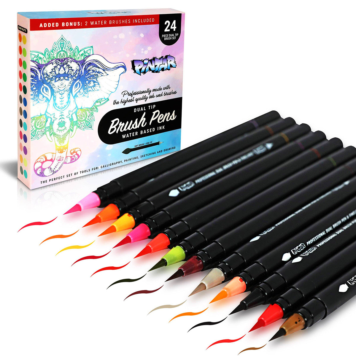 Pintar Dual Brush Dual Tip - Soft Brush & Fine Tip, Watercolor Brush - 24 Colors