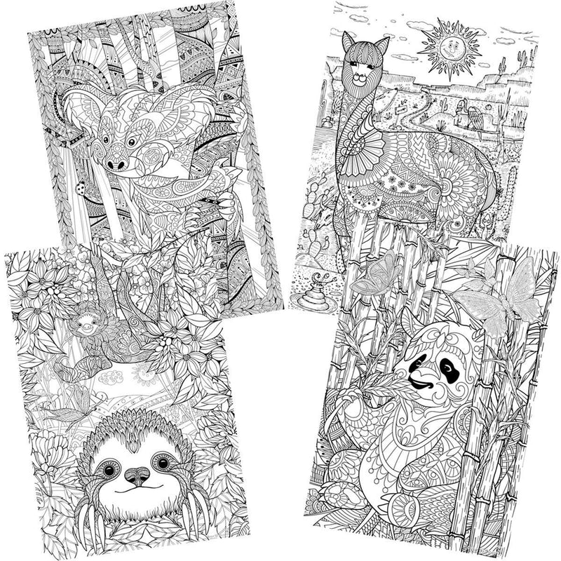 Great2bColorful - 24" x 16" Animals Around the World, 4-Pack Coloring Posters