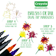 Crayola Signature Brush & Detail Dual-Tip Markers - 16 Markers