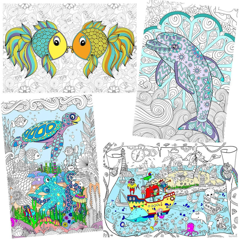 Great2bColorful - 24" x 16" By The Sea Coloring Posters, 4-Pack