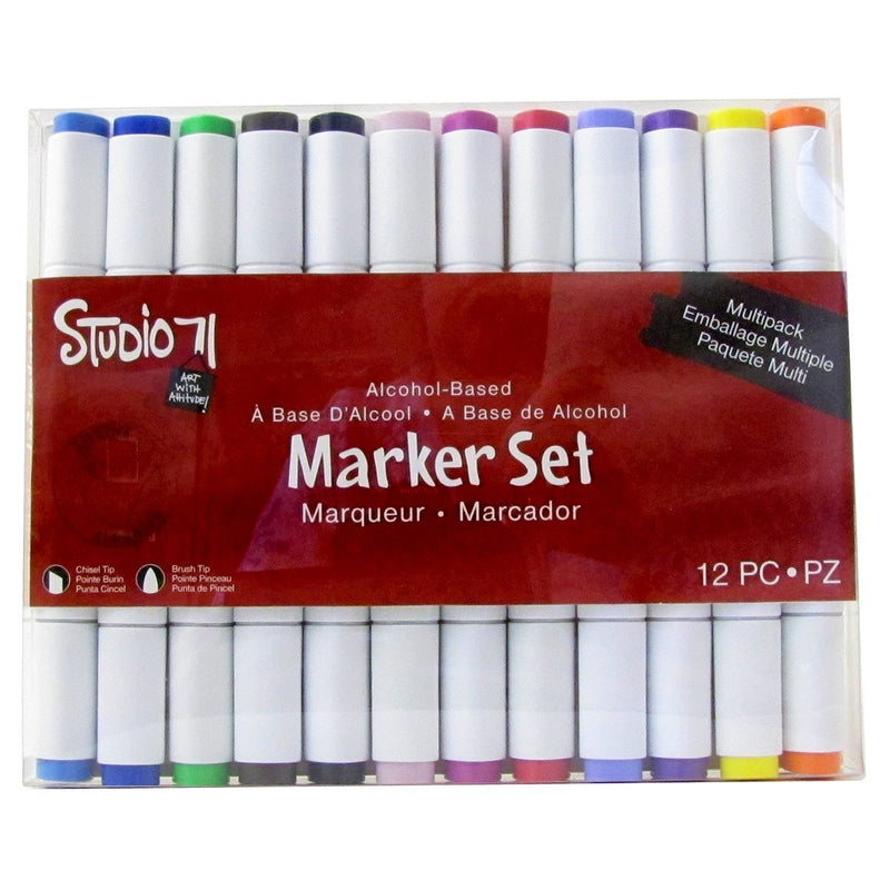 Studio 71 Dual Tip Alcohol Ink Marker Set of 12 Standard Colors