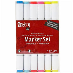 Studio 71 Dual Tipped Alcohol Set of 6 Markers Bright Primaries