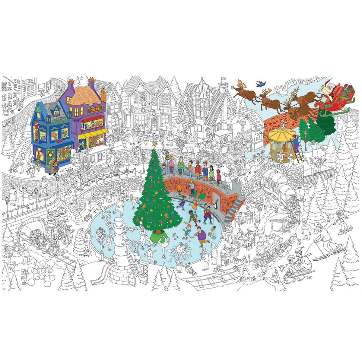 Great2bColorful Coloring Poster (3 Sizes~2 Paper Choices) - Merry Christmas Village