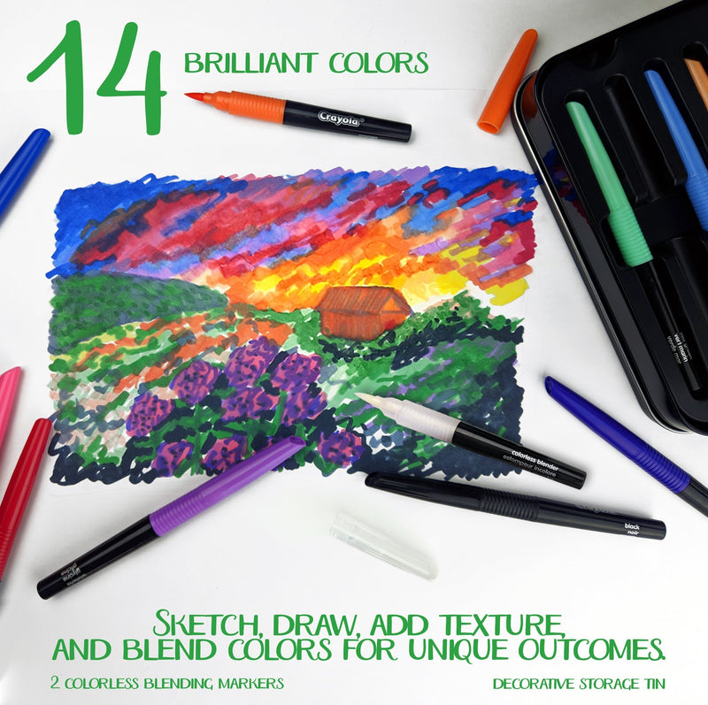 Crayola Signature Blending Markers Set - 14 Colors & 2 Colorless Blending Markers